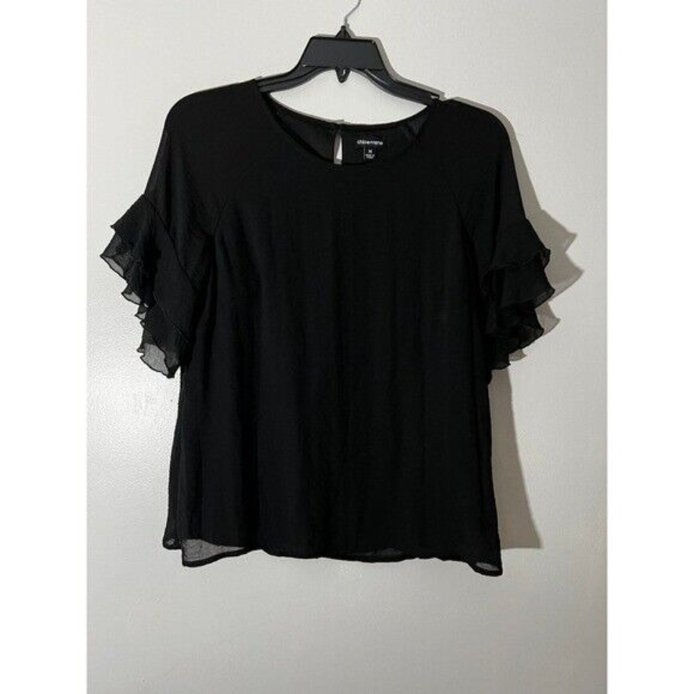 Chloe Rene Black‎ Ruffle Sleeve Blouse - Elegant Top - Size M